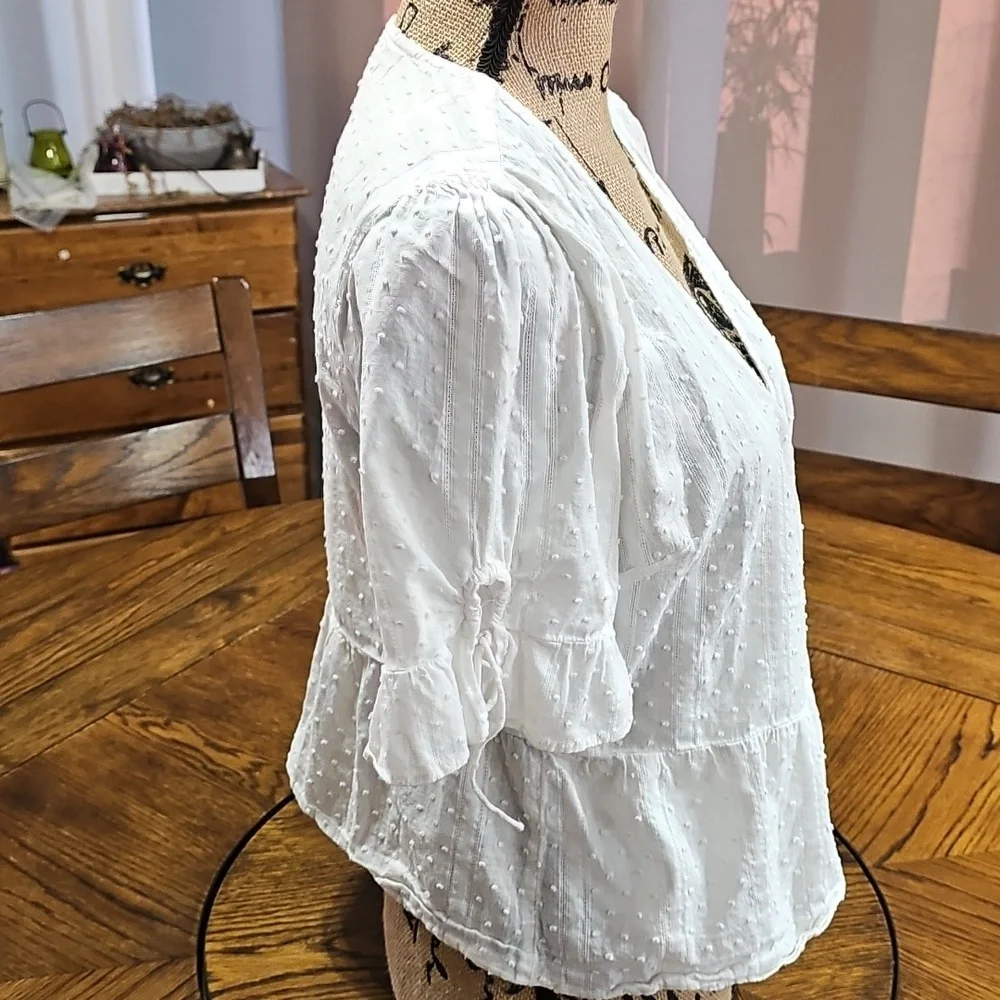 Madewell White Swiss Dot Wrap Peplum Top